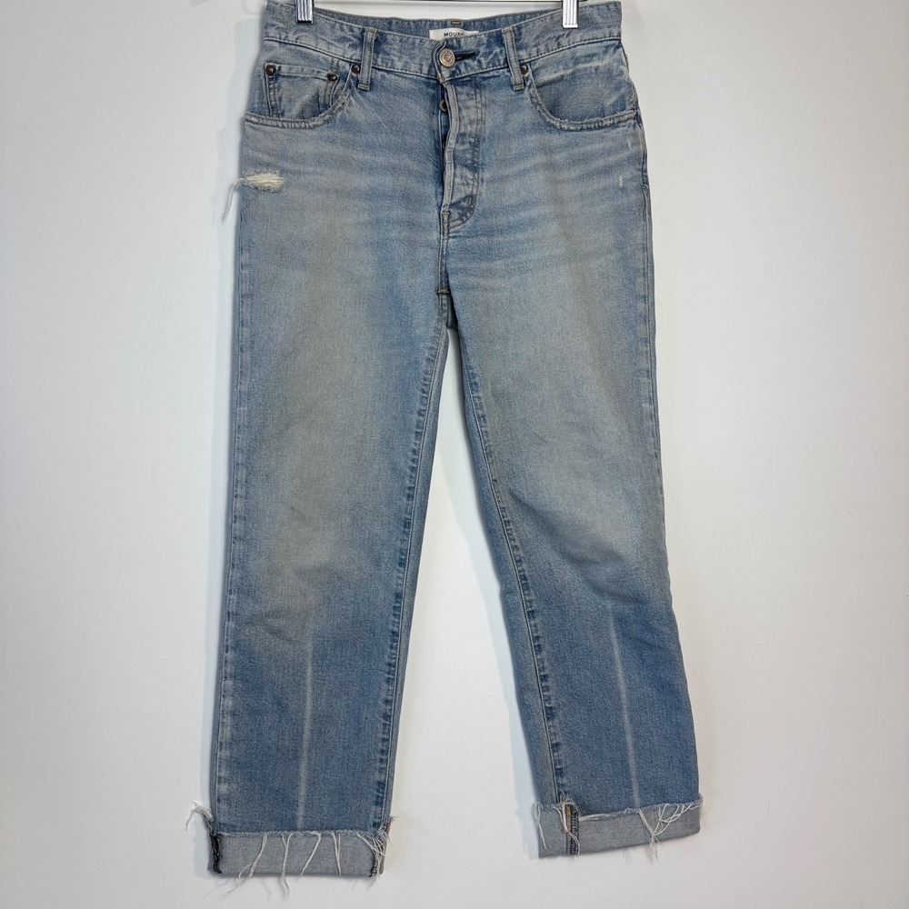 Moussy Vintage Straight Leg Jeans Womens 26 Light Blue Excellent Raw‎ Hem